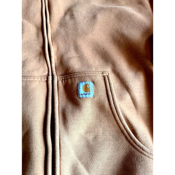 Carhartt Mens Sandstone Hooded Full-Zip Jacket Brown XL Lined  *note flaw sleeve - Picture 3 of 13